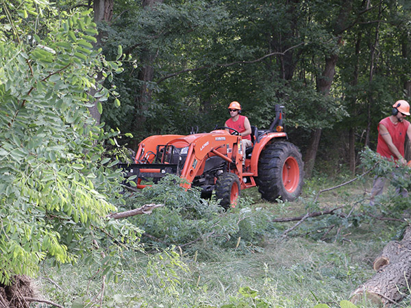 oakes tree service employee on tractor