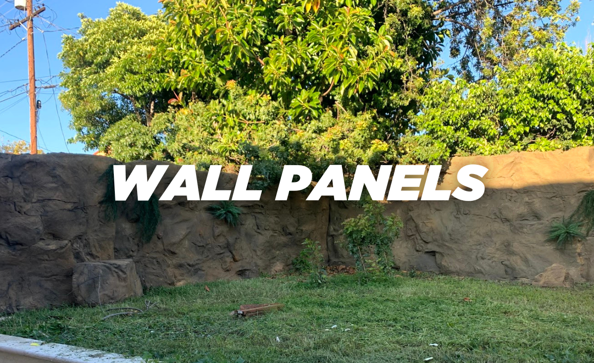 Garden rock wall panels to cover fences and retaining walls