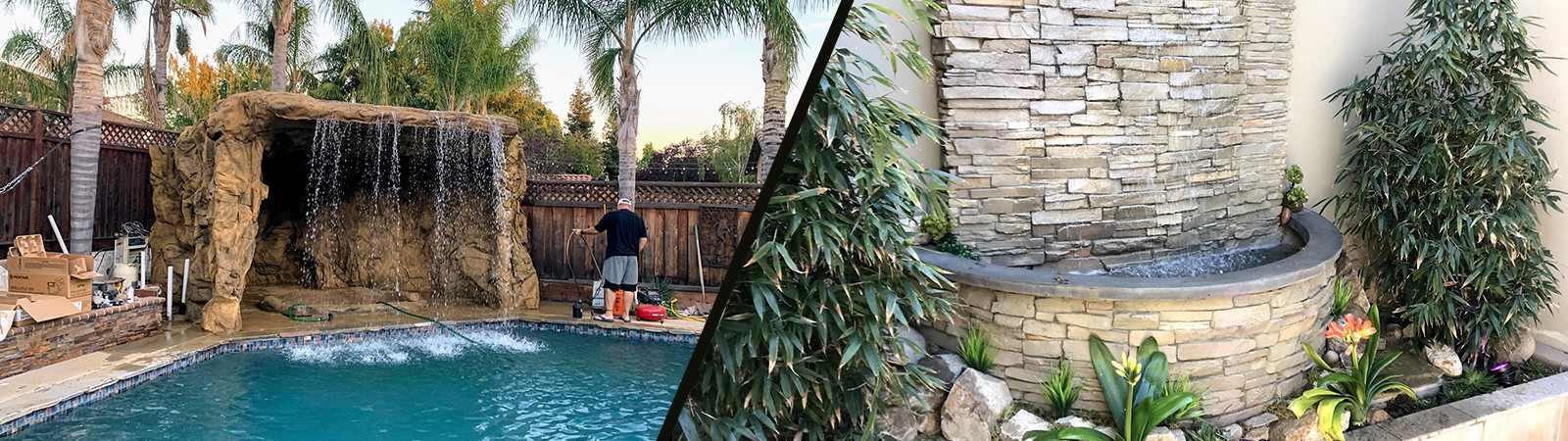 customer submitted photos of rock waterfalls with greenry