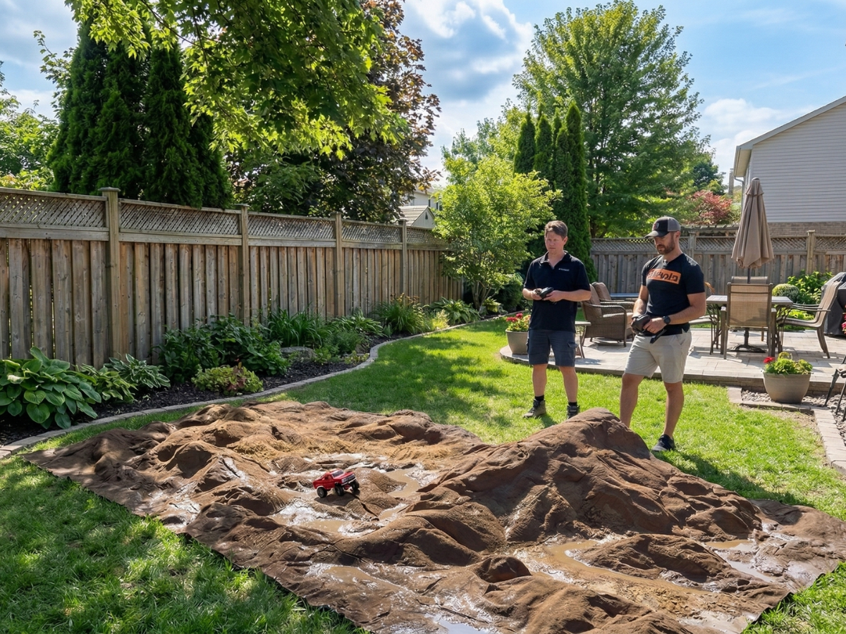 Universal Rocks Crawler Course unrolled on garage floor