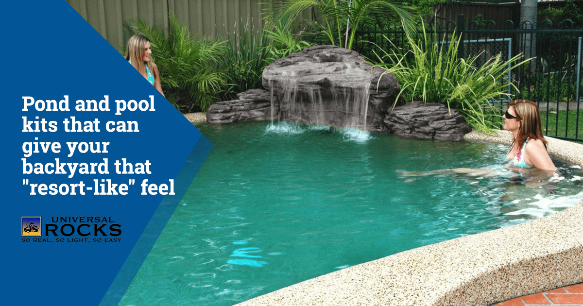 faux rock waterfall in swimming pool