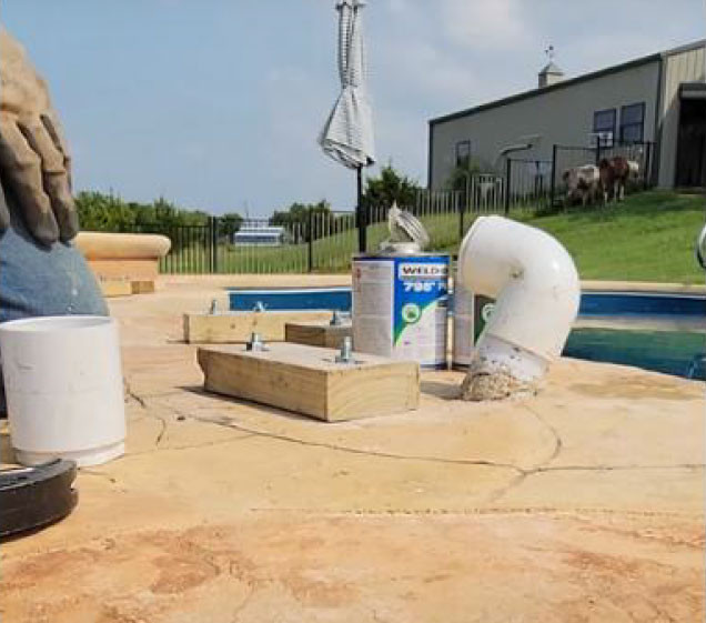 pipe install for artificial rock waterfall swimming pool