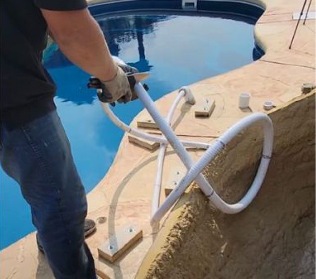 cutting tubing for artificial rock waterfall pool installation