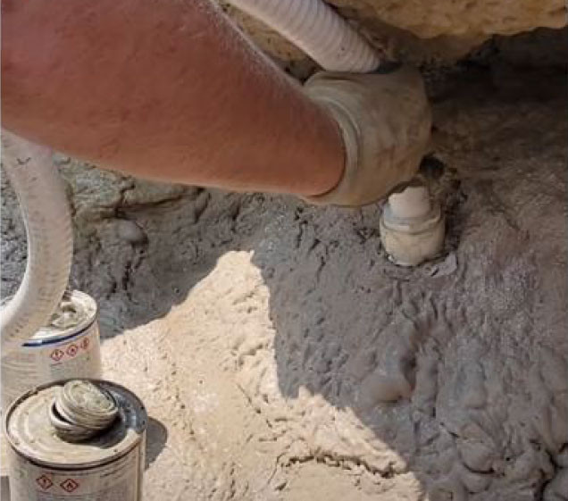 glue sealing faux rock waterfall pool installation