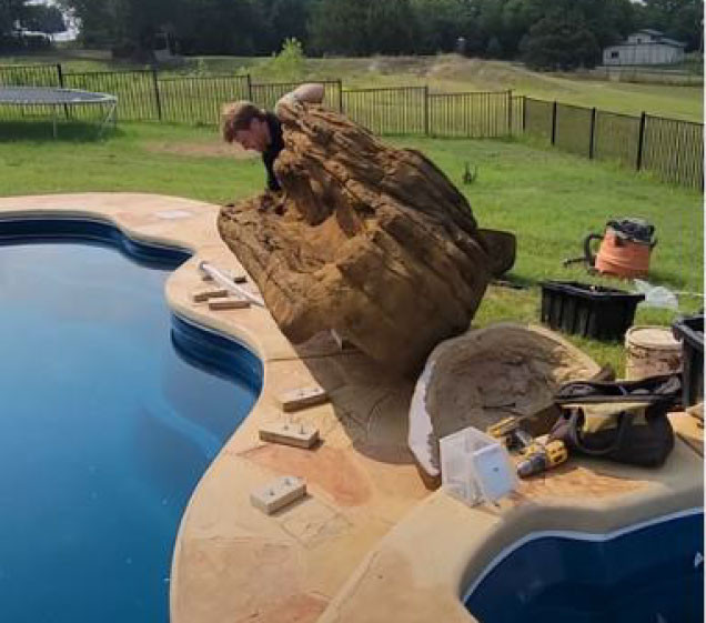 artificial rock waterfall pool installation