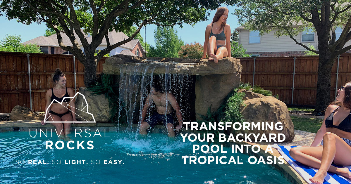 Backyard pool with faux rock waterfall