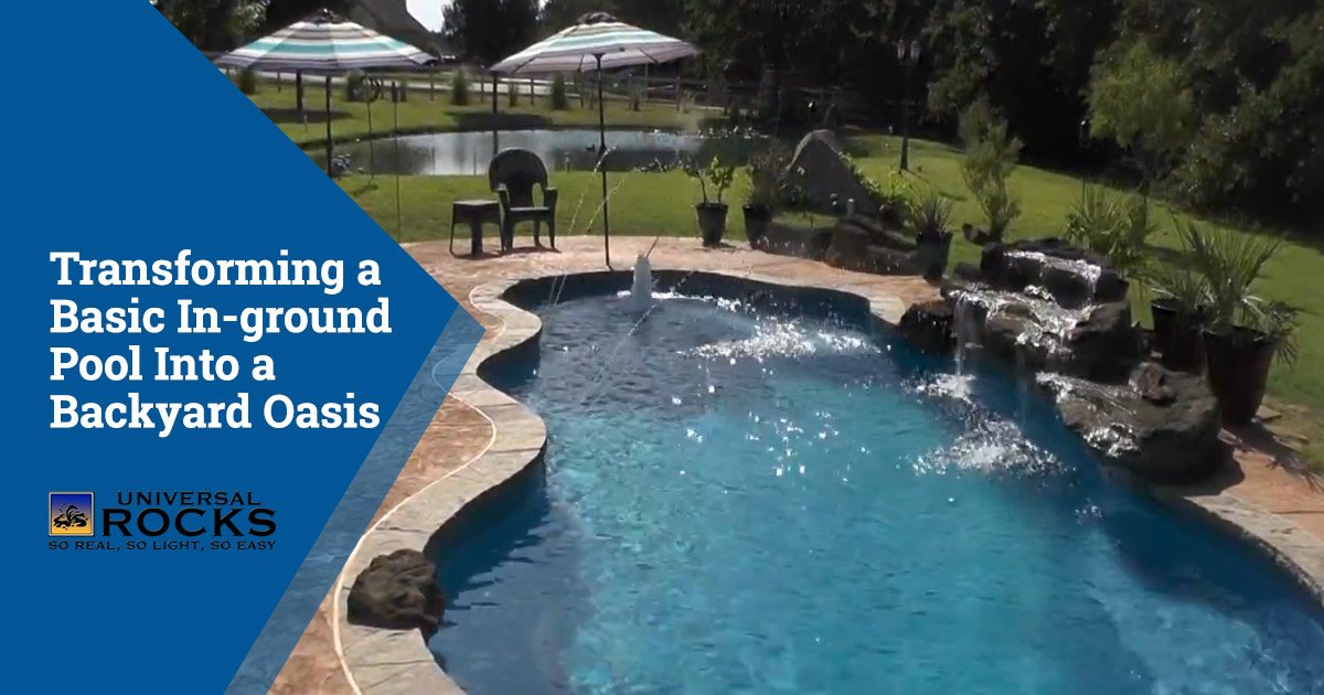 In-ground pool with faux rock waterfall