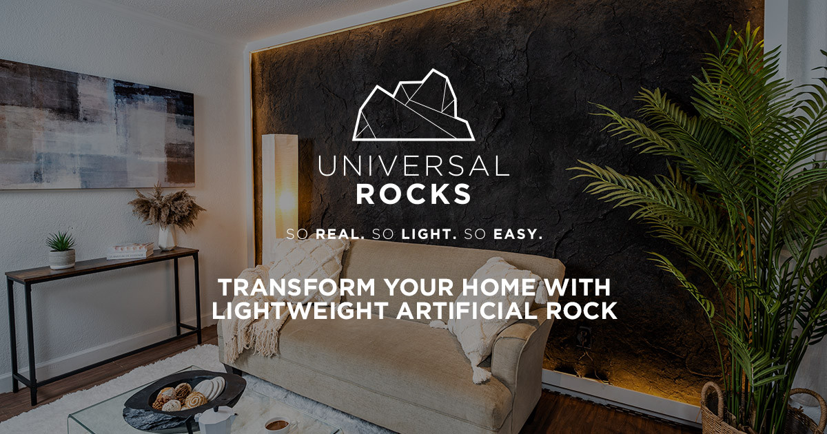 living room with rock wall panel