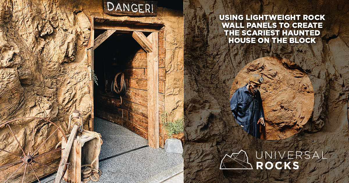 Rock wall accent to coal mine entrance attraction