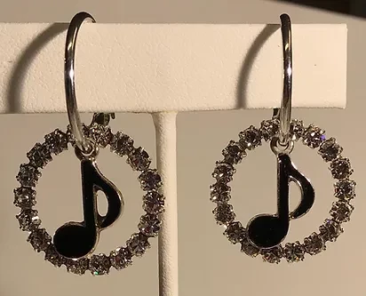 Black Notes with Crystals w/choice of earring size