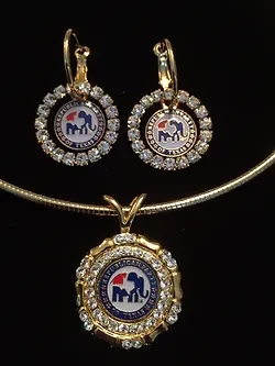 Republican Party of Texas (TFRW) Full  Crystal earring and Medallion logo Set