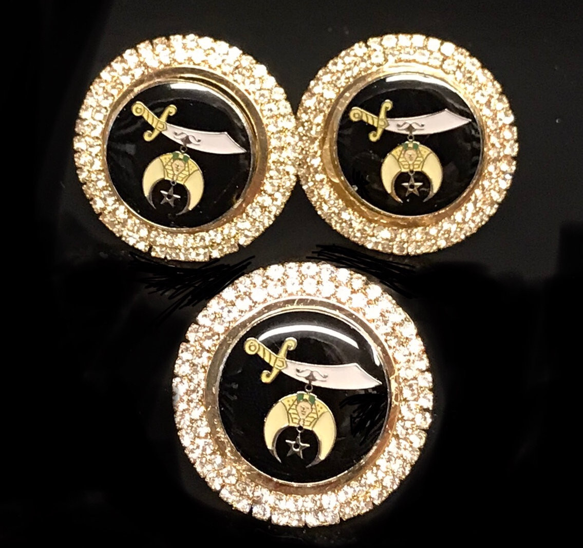 Shriner Crystal Cufflinks and Button Set