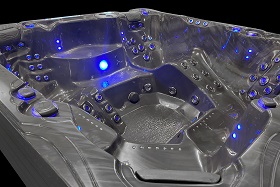 cascading water spouts and LED hot tub lighting pdc spas