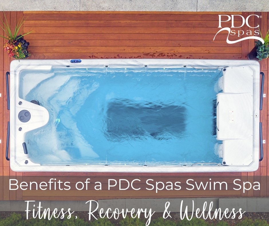 overhead image of a pdc spas truswim installed in a deck