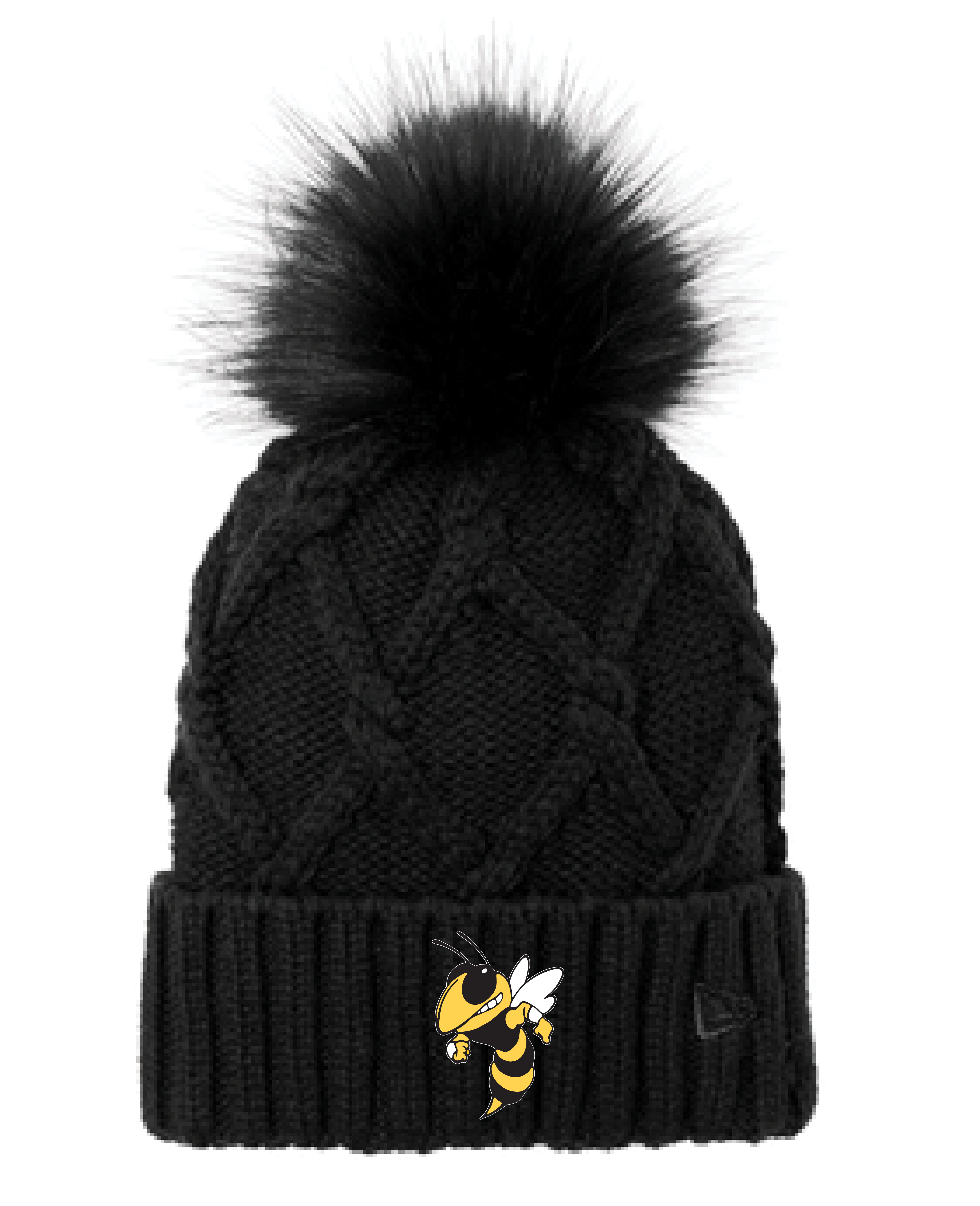 New Era ® Faux Fur Pom Beanie with Embroidered Mascot - BLACK