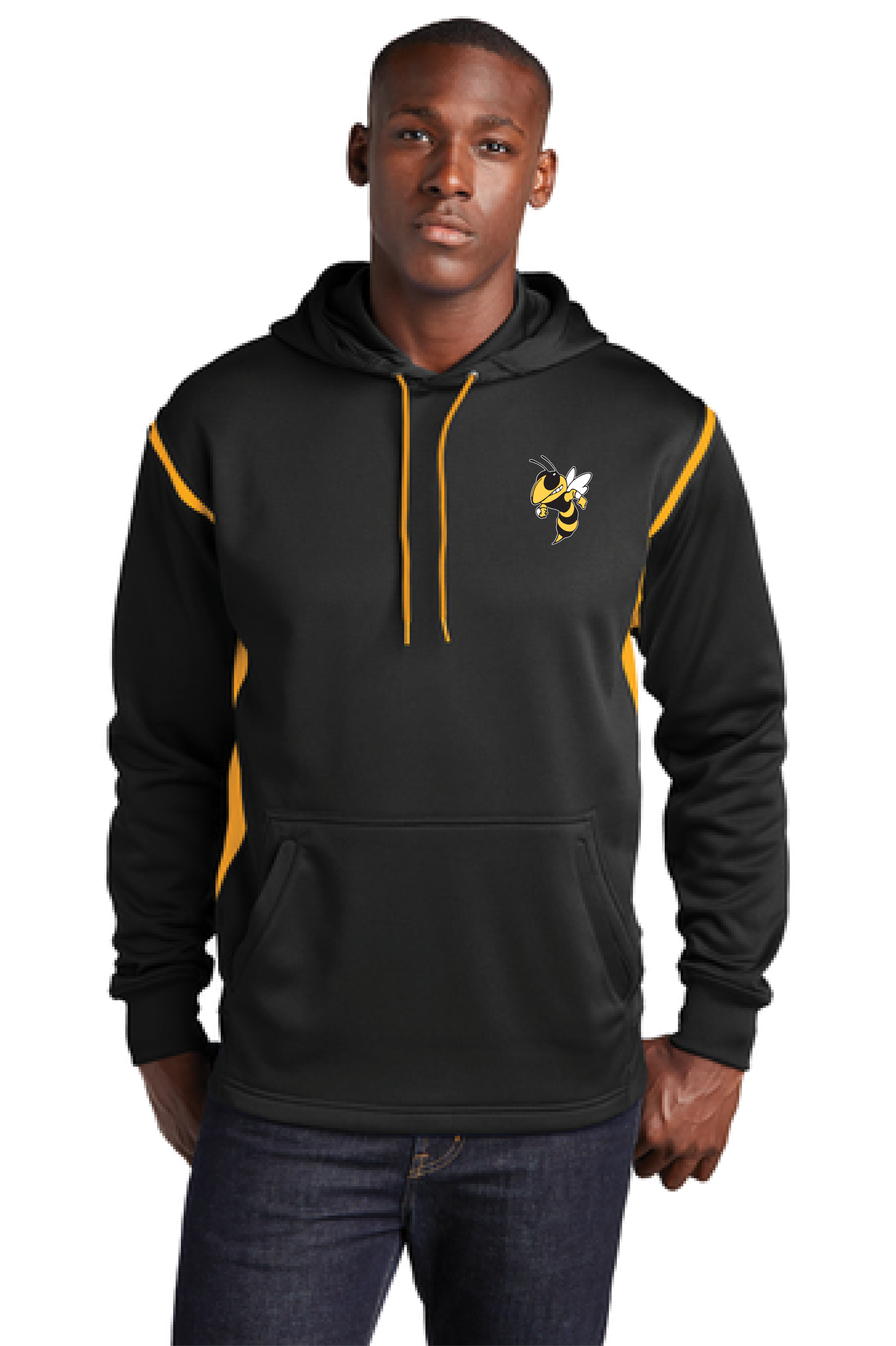 Sport-Tek® Tech Fleece Colorblock Hooded Sweatshirt with Embroidered Mascot