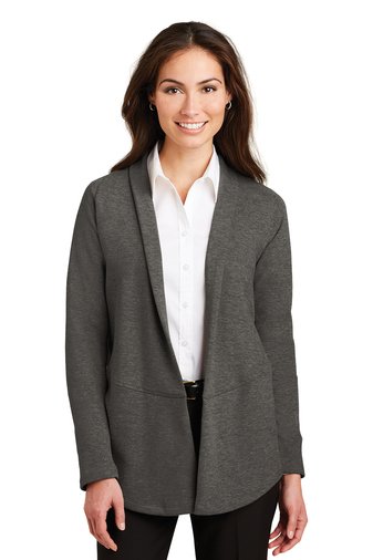 Ladies Interlock Cardigan - L807 - Charcoal Heather/ Medium Heather Grey