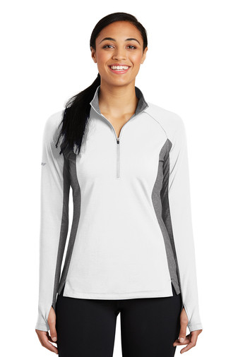 Sport-Tek® Ladies Sport-Wick® Stretch Contrast 1/2-Zip Pullover - LST854 - white-charcoal