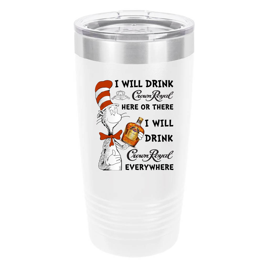 Polar Camel Cat in the Hat Crown Royal 20oz Tumbler - Ringneck Stainless Steel Tumbler Insulated Cup - Vacuum Insulated Tumbler with Clear Lid - Great Travel Tumbler - Premium Quality Stainless Steel Tumblers
