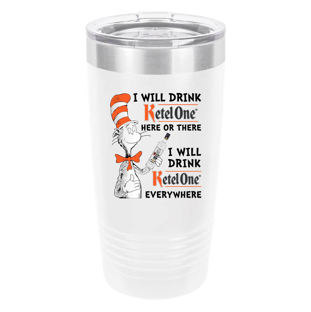 Polar Camel Cat in The Hat Ketel One 20oz Tumbler - Ringneck Stainless Steel Tumbler Insulated Cup - Vacuum Insulated Tumbler with Clear Lid - Great Travel Tumbler - Premium Quality Stainless Steel Tumblers