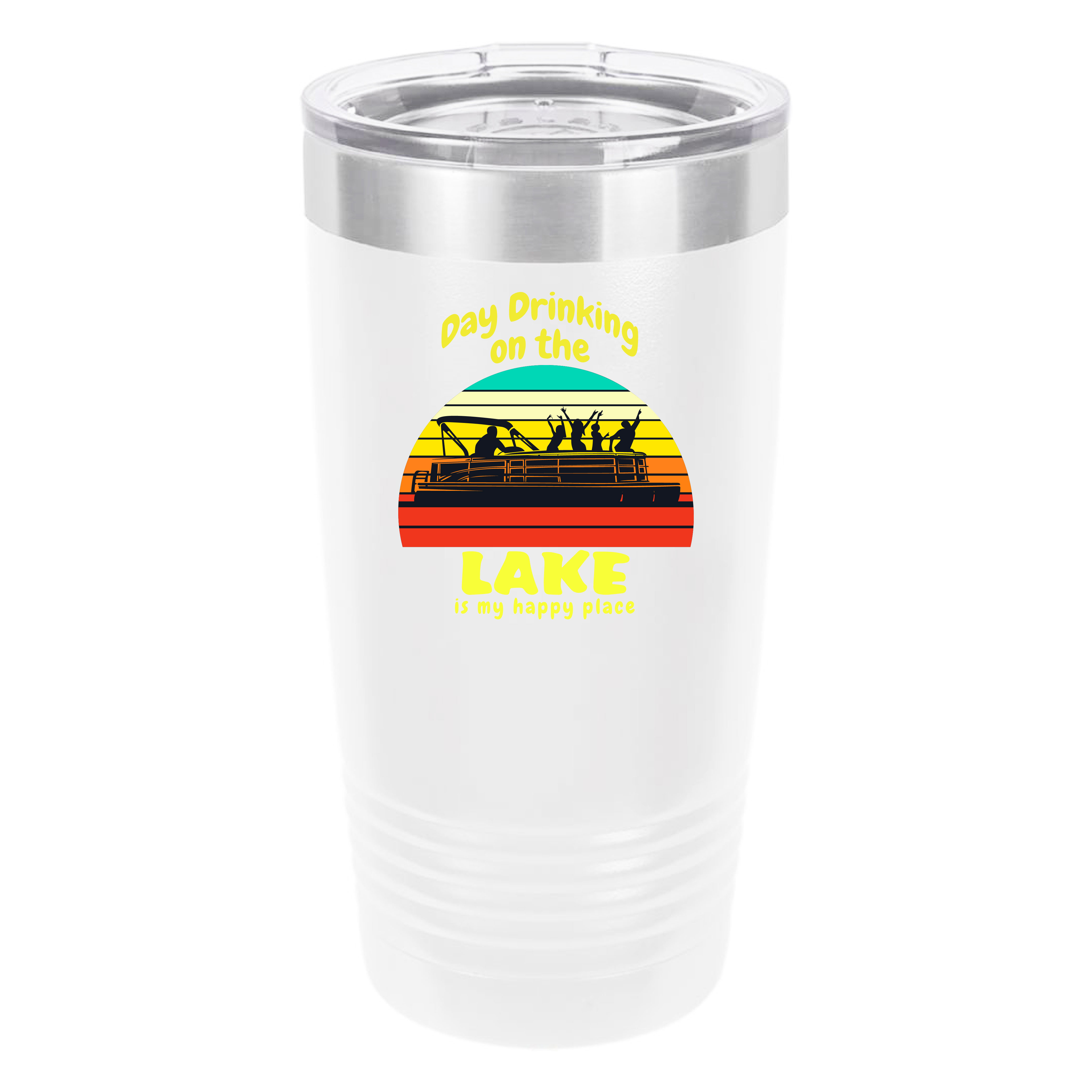 Polar Camel Day Drinking on the Lake 20oz Tumbler - Ringneck Stainless Steel Tumbler Insulated Cup - Vacuum Insulated Tumbler with Clear Lid - Great Travel Tumbler Premium Quality Stainless Steel Tumbler