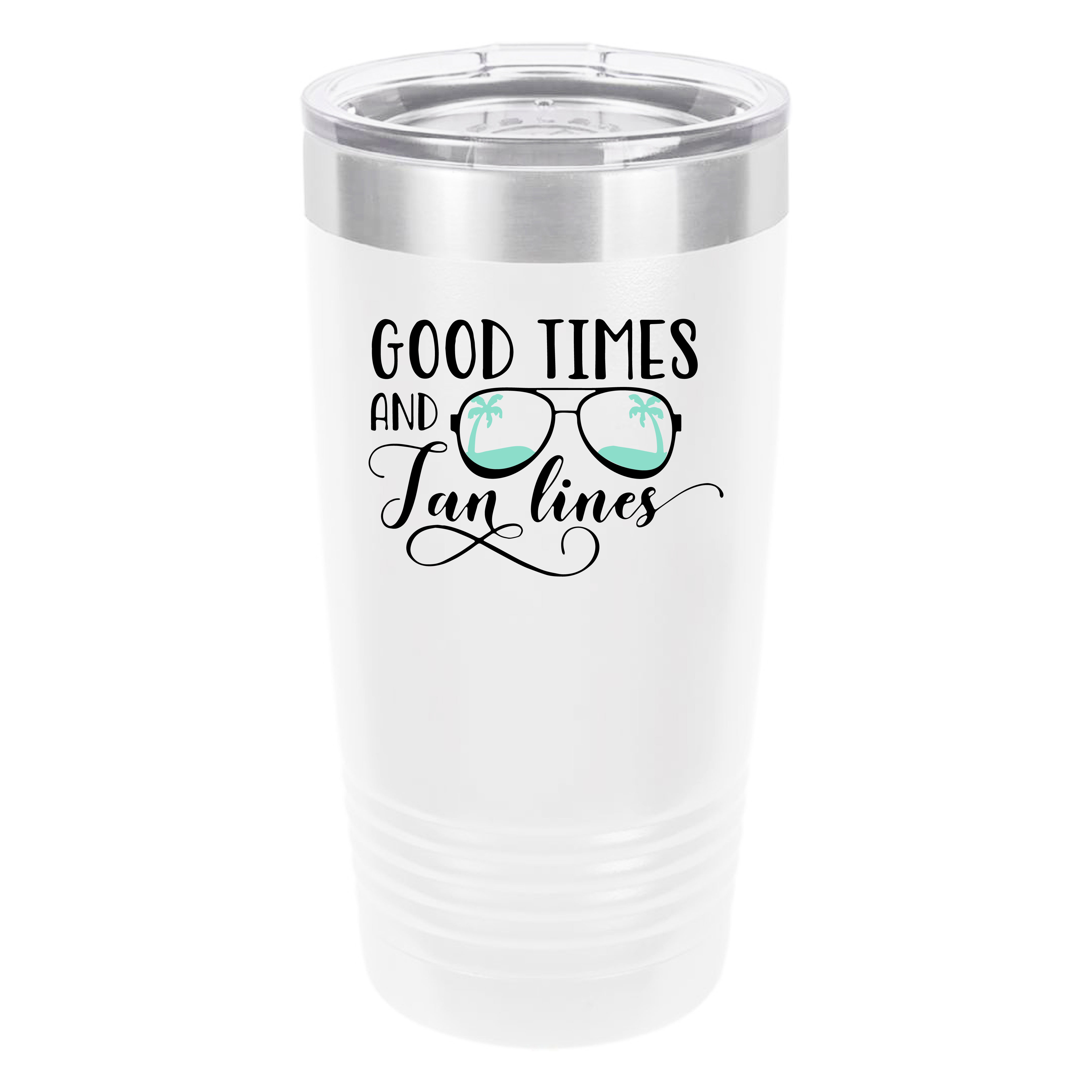 Polar Camel Good Times & Tan Lines 20oz Tumbler - Ringneck Stainless Steel Tumbler Insulated Cup - Vacuum Insulated Tumbler with Clear Lid - Great Travel Tumbler Premium Quality Stainless Steel Tumbler