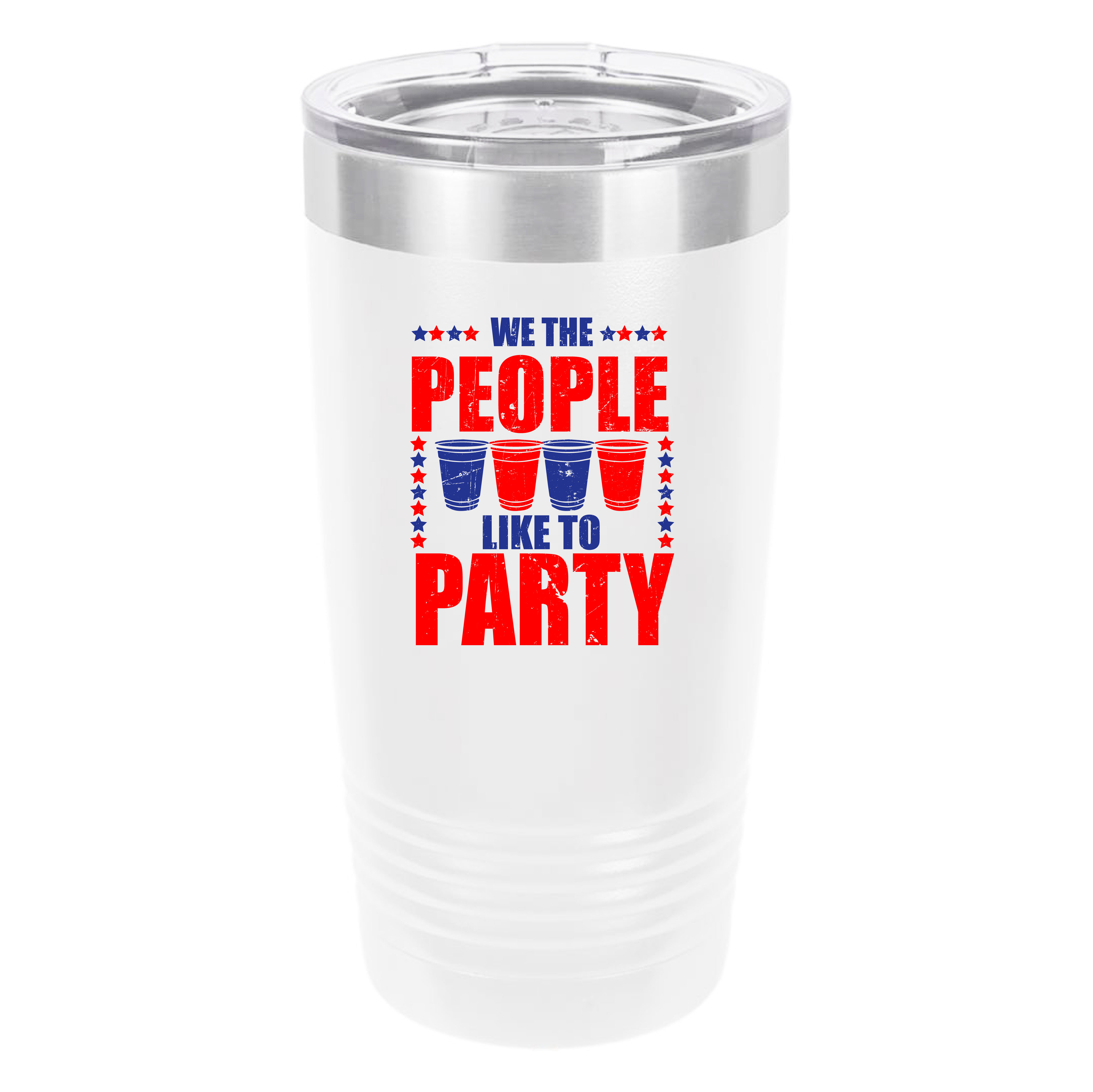 Polar Camel We The People Like to Party 20oz Tumbler - Ringneck Stainless Steel Tumbler Insulated Cup - Vacuum Insulated Tumbler with Clear Lid - Great Travel Tumbler Premium Quality Stainless Steel Tumbler