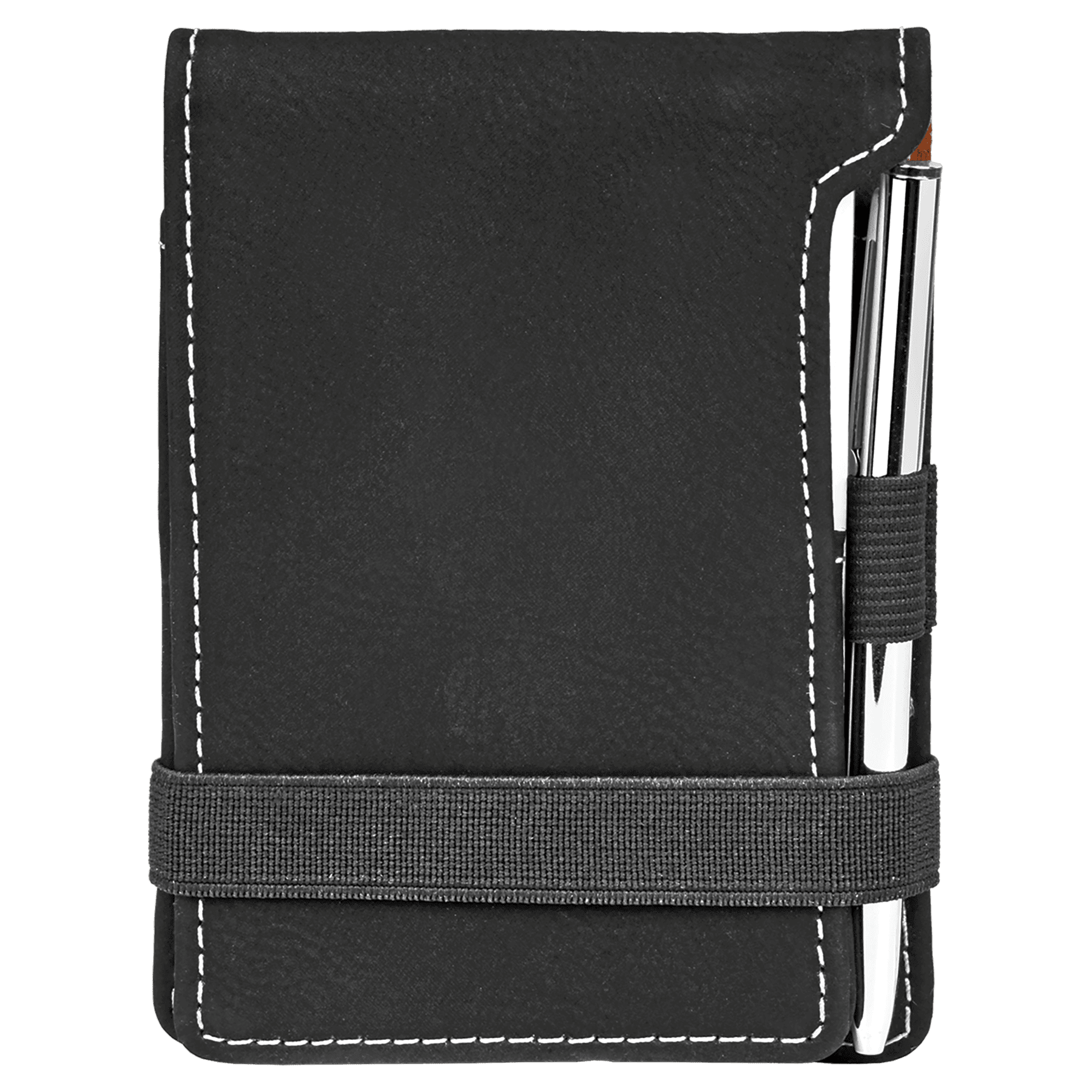 GFT614 - 3 1/4" x 4 3/4" Black/Silver Laserable Leatherette Mini Notepad with Pen
