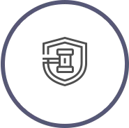 A simple, dark, smiling face icon enclosed within a thin circular border on a white background.