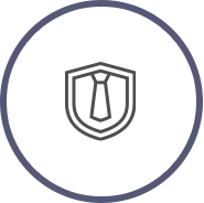 A black suit and tie logo inside a dark blue circle on a white background.