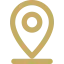 Gold map pin icon with a circular center on a transparent background.