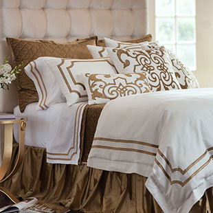 taupe and white bedding set