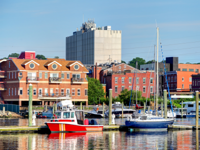 Connecticut city waterfront view