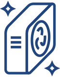 Blue outlined icon of a package with a rupee symbol and sparkling stars around it.