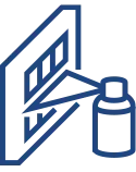 Blue icon of a hand holding a key, inserting it into a door lock.