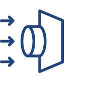 Blue speaker icon with three arrows pointing left, indicating sound or audio output.