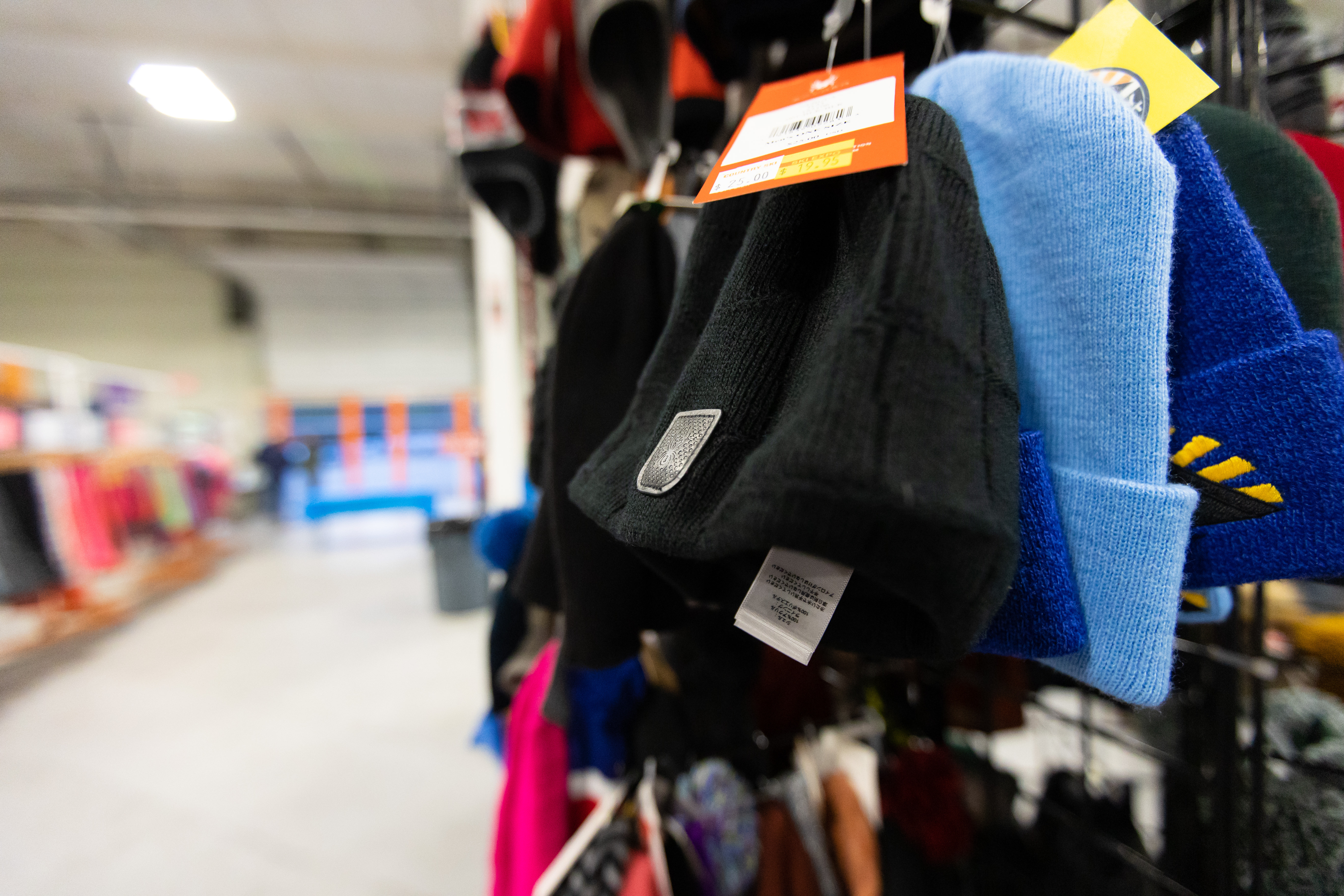 winter hats on display at store