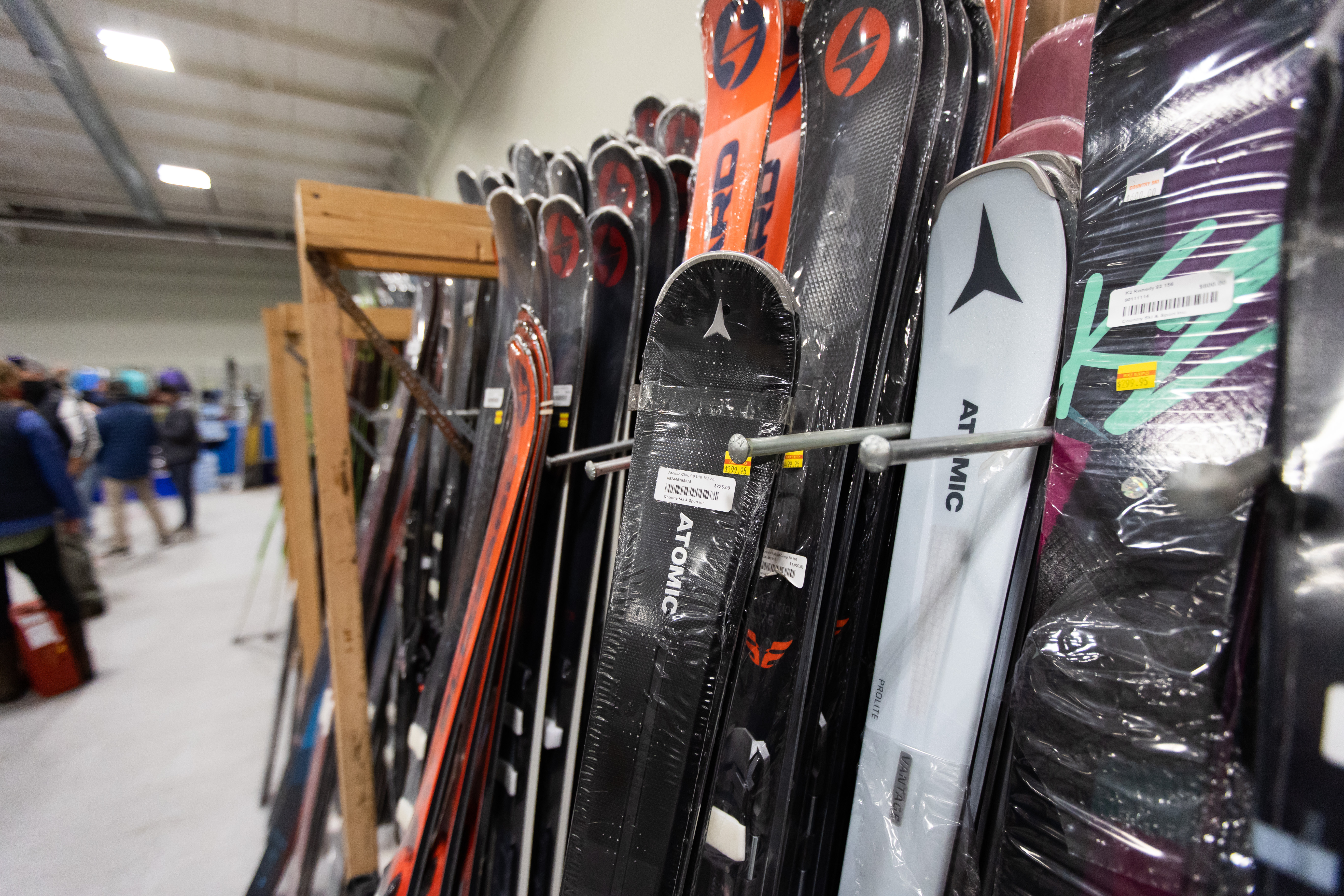 skis on rack at store