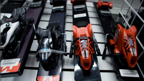 close up of black and red skis
