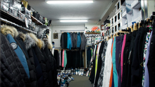 display of ski jackets and pants