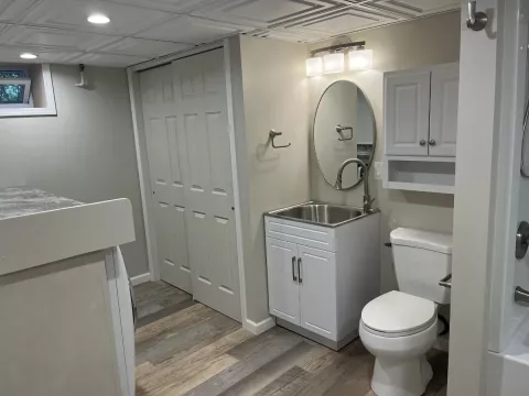 new basement bathroom install by class a construction