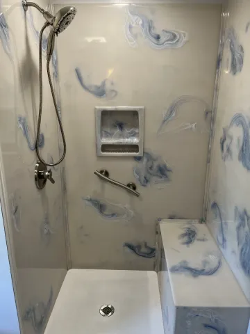 A new white and blue patterned shower
