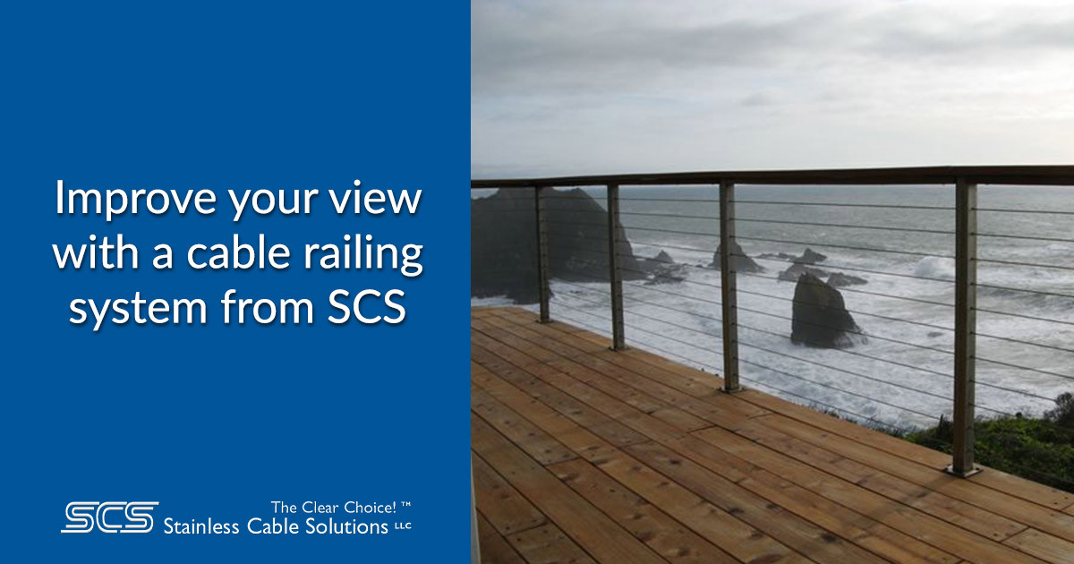 Oceanfront deck with stainless cable railing system