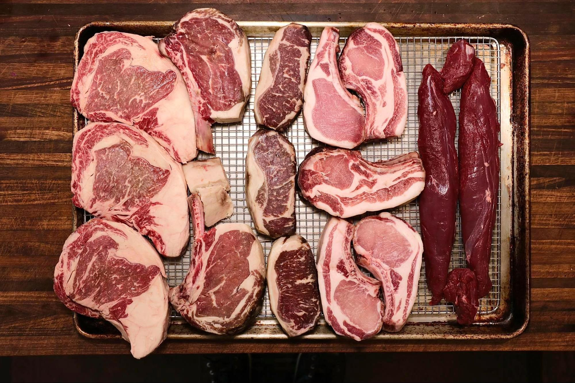 baking sheet with multiple types of beef