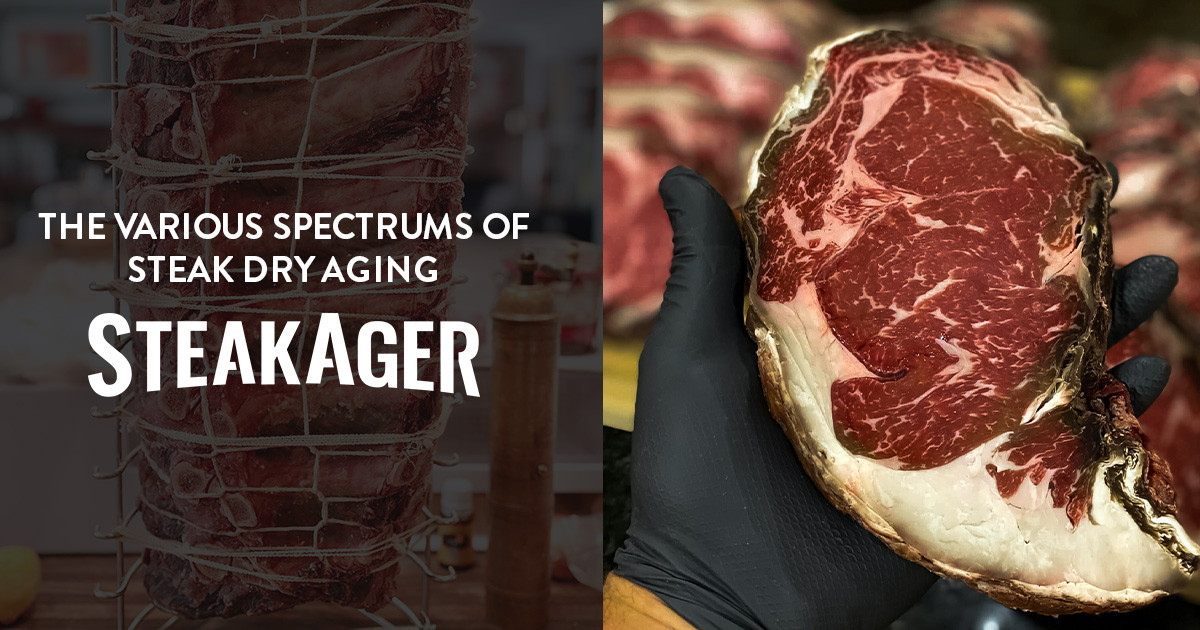 one trussed dry aged beef and one cut piece of dry ged beef