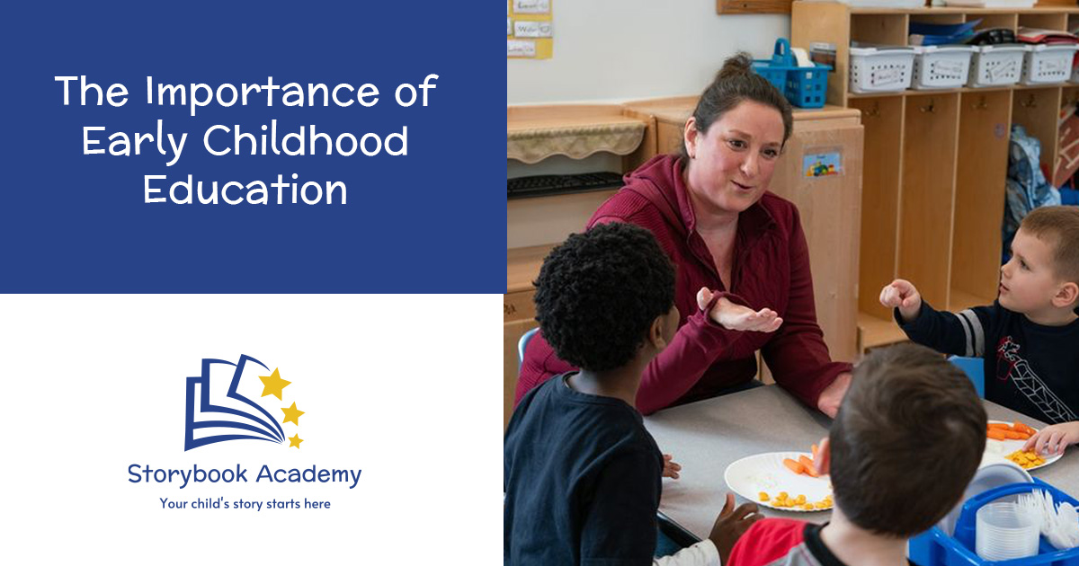 Woman in a red sweatshirt sitting at a table with three toddlers eating snacks.
