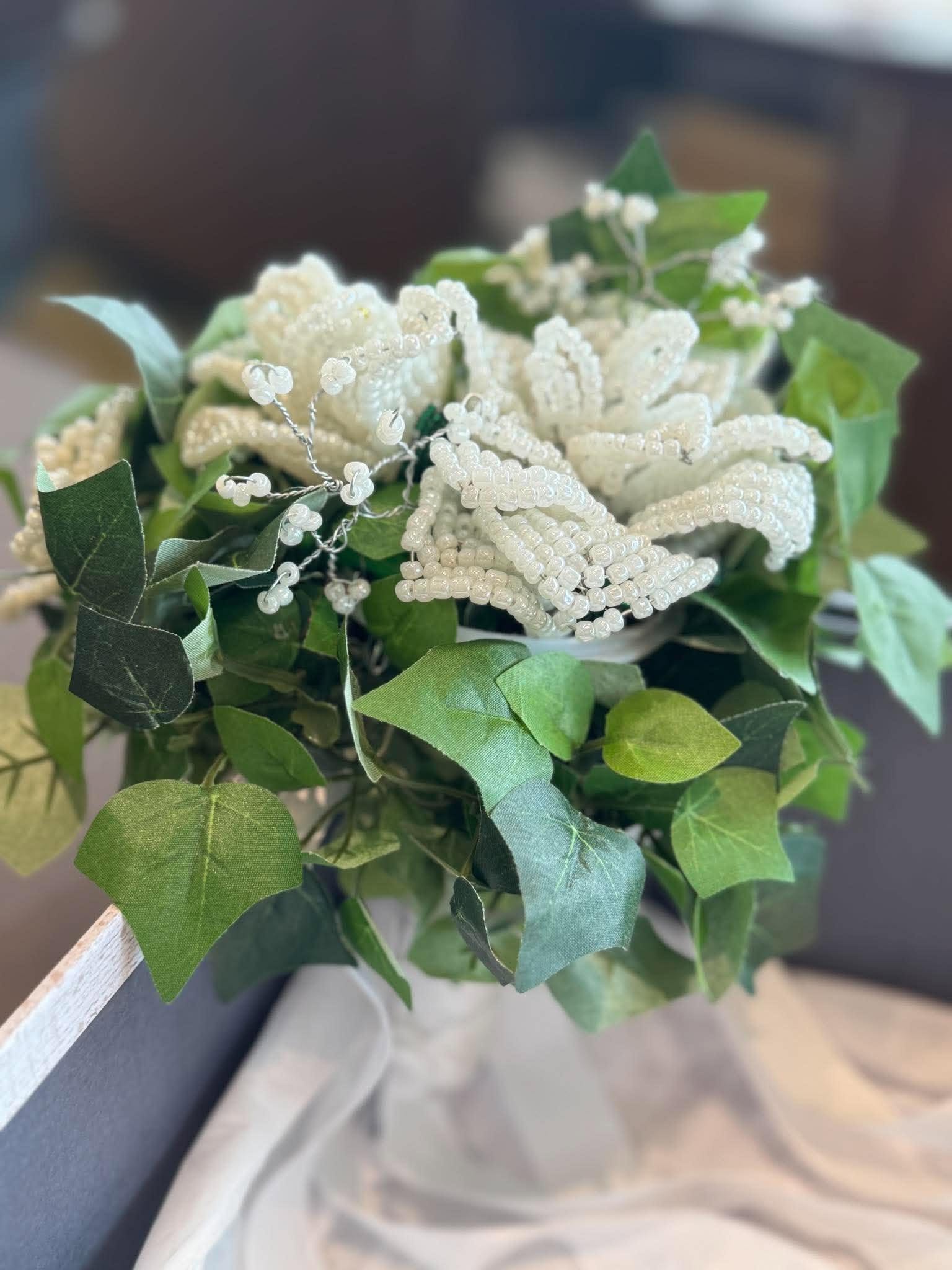 White Beaded  Bridal Bouquet