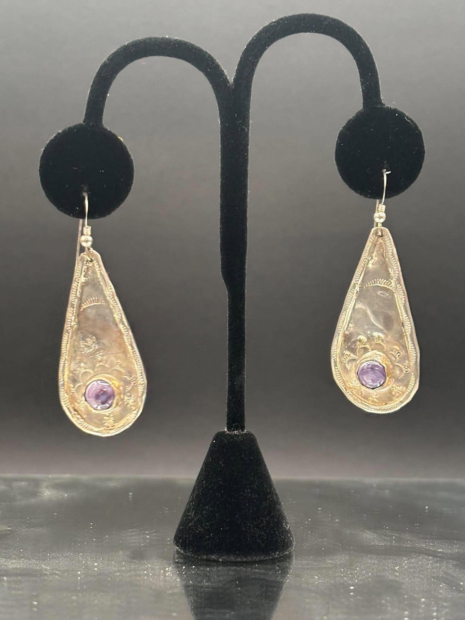Silver Wampum Tear Drop Earrings