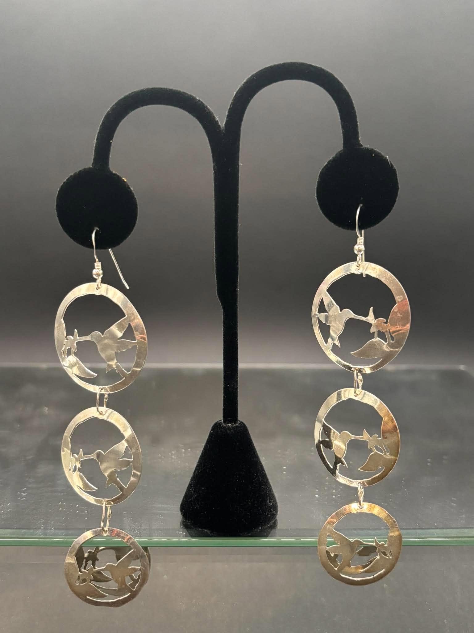 Silver Triple Hummingbird Earrings 