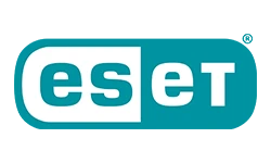 ESET logo with the letters es in a rounded rectangle and et beside it on a teal background.